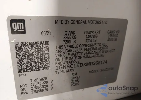 2021 Chevrolet Tahoe 2Wd Commercial Fleet из США, поврежденный, VIN 1GNSCLEDXMR368174